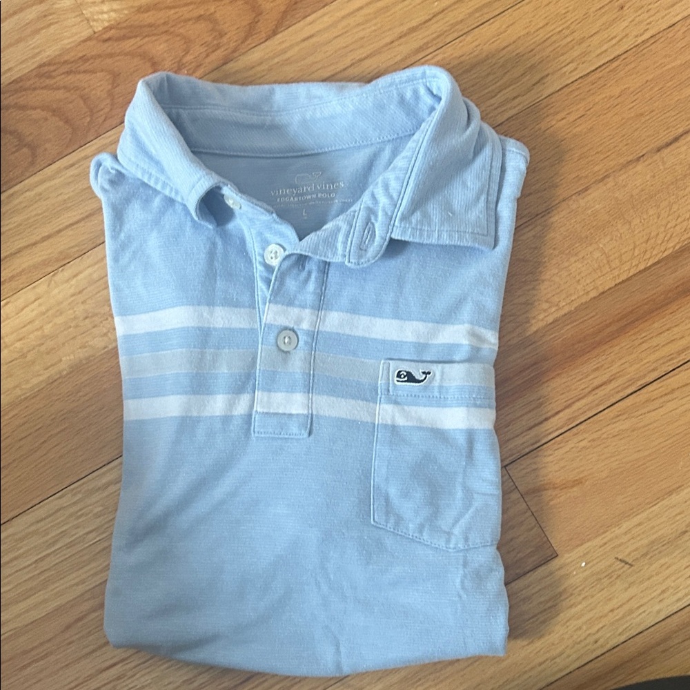 Vineyard Vines Kids Light Blue Polo with White Stripes